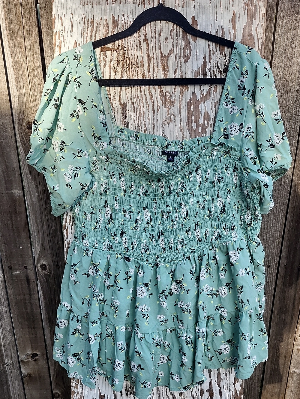 torrid Mint Green Floral Smocked Square-Neck Peplum Top